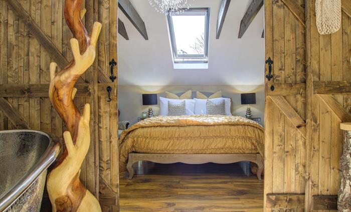 Beautiful character Master Bedroom with oak beams and bright stars above